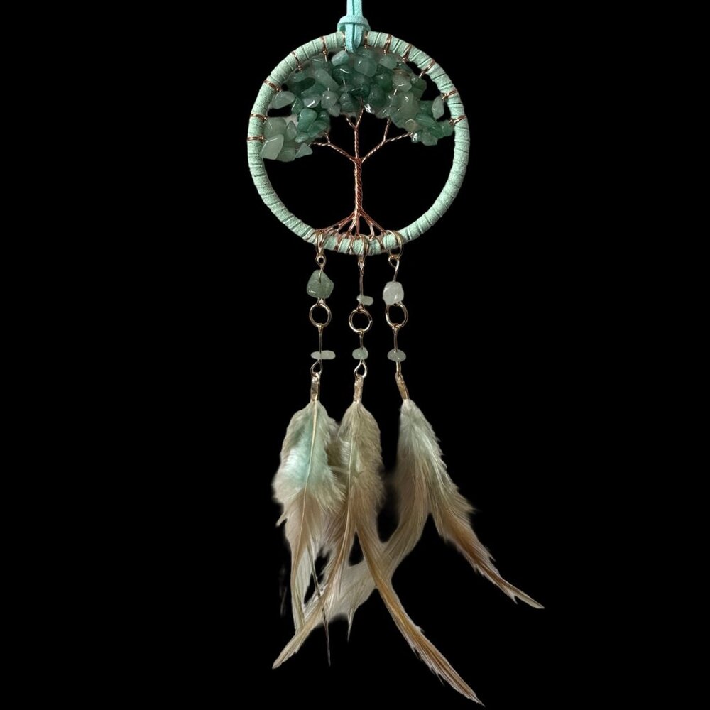 Green Aventurine Dreamcatcher feather tree of life gemstone natural stone 3in
